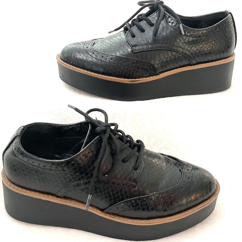 Black Madden Girl G-Class Almond Toe Snake Skin Lace Up Platform Oxfords Sz 6.5M - Picture 3 of 16